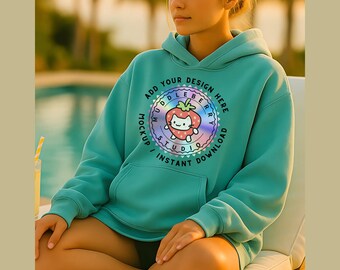 Teal Hoodie Mockup: Casual Summer Vibe (JPG File, 4000x4000px)