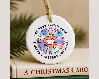 Christmas Ornament Mockup: White Ceramic Round 2.8" (JPG Digital Download)