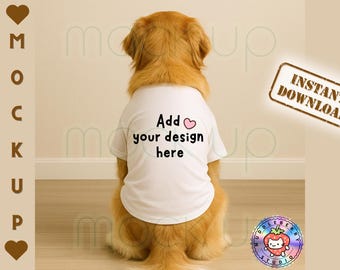 Golden Retriever Dog Tee Mockup / Back View / White Pet Shirt / JPG Download