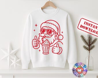 Retro Santa PNG / Santa Line Art / Christmas T-Shirt Graphic (Digital Download)