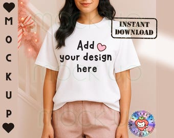 Maqueta navideña rosa / Foto de archivo de camiseta blanca extragrande / Descarga digital JPG