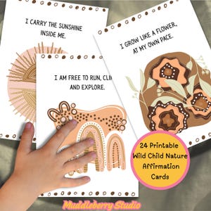 Wild Child Nature Affirmation Cards-Forest School Printable-Children's mindfulness Cards-Kids Earthy Themed Calm Cards-Outdoor Affirmations