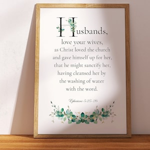 Ephesians 5:25-26 Wedding Gift, Botanical Art, Christian Decor, Home Gift, Bible Quote, Vintage Wall Art, Digital Print, Christian Scripture