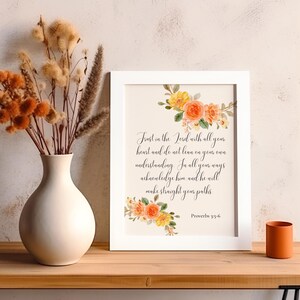 Proverbs 3:5-6 Cottage Core Decor, Farmhouse Wall Art, Christian Art Vintage Wall Art, Digital Art Prints, Floral Print, Scripture Printable