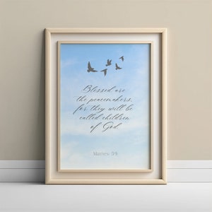 Matthew 5:9 Bible Scriptural Art, Printable Wall Art, Christian Art Watercolor Scripture Art, Gift Art Decor, Bible Wall Art, Digital Print