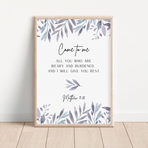 Matthew 11:28 Botanical Art, Christian Decor, Home Gift, Modern Decor Vintage Wall Art, Digital Print, Floral Printable, Christian Scripture