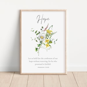 Hebrews 10:23 Christian Art, Botanical Print, Inspirational Scripture, Bible Verse, Scripture Verse, Farmhouse Print, Home Art Decor Prints