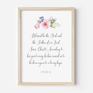 1 Peter 1:3 Christian Decor, Easter Art, Digital Prints, Floral Printable, Farmhouse Wall Art, Printable Wall Art, Christian Scripture Art