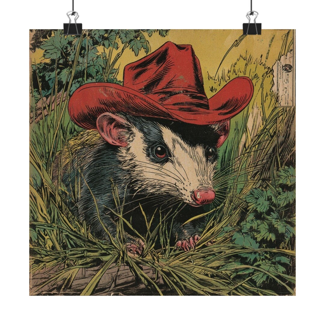 Rehat Poster Opossum in Red Cowboy Hat Poster | Matte Vertical Animal Art Print - Etsy