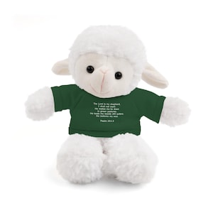 Cute Plush Sheep with Tee Shirt, Faith-Inspired Gift, Children&#39;s Prayer Toy, Baby Shower Present, Religious Collectible
