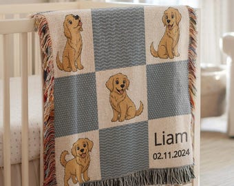 Golden Retriever Blanket Personalized Golden Retriever Gifts First Birthday Gift Golden Retriever Nursery Boy Vintage Dog Decor Wall Art