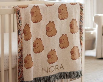 Personalized Capybara Baby Blanket Cute Animal Nursery Capybara Gift for Boys or Girls