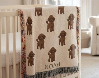 Personalized Poodle Blanket With Name - Dog Baby Blanket Nursery Poodle Gifts Newborn Name Blanket Poodle Baby Shower Gift Dog Woven Blanket