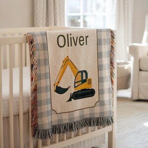 Personalisierte Kinder Konstruktion Decke Bagger Babydecke Jungen Namensdecke