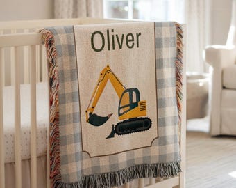 Personalized Kids Construction Blanket Excavator Baby Blanket Boys Name Blanket