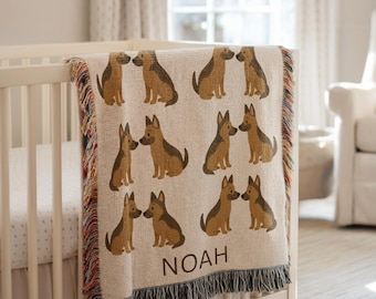 Personalized German Shepherd Blanket: Custom Dog Name, Woven Cotton Throw