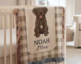 Chocolate Labrador Blanket Personalized Labrador Gift Custom Dog Name Blanket Boys Baby Shower Gift, Black Lab Nursery Dog Lover Gift