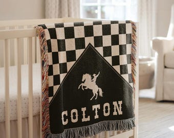 Personalized Western Baby Blanket Cowboy Checkered Blanket with Name Rodeo Nursery Decor Ranch Style Baby Gift