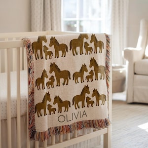 Personalized Horse Blanket with Name Gift for Horse Lover Equestrian Gifts Country Girl Birthday Gift Horse Baby Blanket Horse Gift for Her