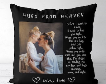 Personalized Memorial Pillow, A Hug From Heaven Pillow, Loss of Parent Sympathy Gift Bereavement Gift Custom Photo Pillowcase Loss of Father