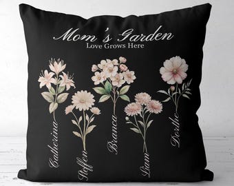 Birth Flower Gift Pillow Mom Birth Flower Bouquet Custom Pillow Case Mothersday Birth Month Flower Unique Mom Gift
