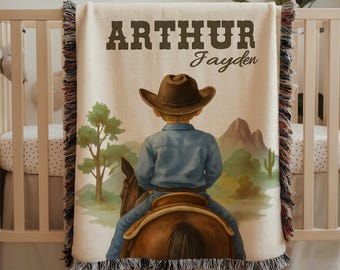 Personalized Cowboy Baby Blanket Custom Western Nursery Decor Baby Keepsake Cowboy Woven Blanket Cowboy Baby Shower Gift Western Blanket