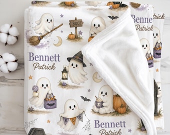 Personalized Ghost Halloween Baby Blanket Ghost Nursery Gift, Spooky First Halloween Keepsake, October Baby Shower Present