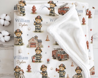Personalized Firefighter Baby Blanket Newborn Boy Gift Fire Truck Baby Boy Throw Firefighter Nursery Fireman Baby Shower Keepsake