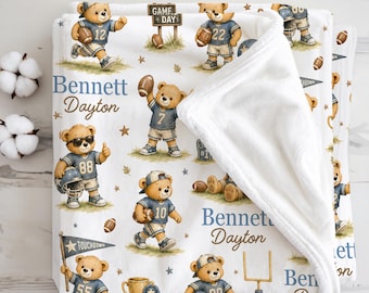 Personalized Football Baby Blanket Newborn Boy Gift Teddy Bear Sports Baby Shower Gift Vintage Sports Nursery Decor Football Toddler Gift