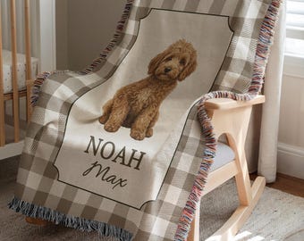 Personalized Goldendoodle Custom Woven Blanket Puppy Golden Doodle Decor Baby Boy Nursery Dog Lover Goldendoodle Gift for Baby Shower