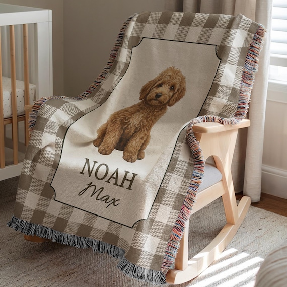 Personalized Goldendoodle Custom Woven Blanket Puppy Golden Doodle Decor Baby Boy Nursery Dog Lover Goldendoodle Gift for Baby Shower