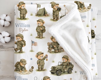 Military Custom Baby Blanket Army Soldier Teddy Bear Nursery Military Gifts Newborn Boy Gift  Military Baby Shower Toddler Boy Gift