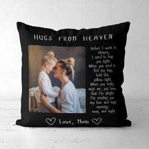 Personalized Memorial Pillow, A Hug From Heaven Pillow, Loss of Parent Sympathy Gift Bereavement Gift Custom Photo Pillowcase Loss of Father