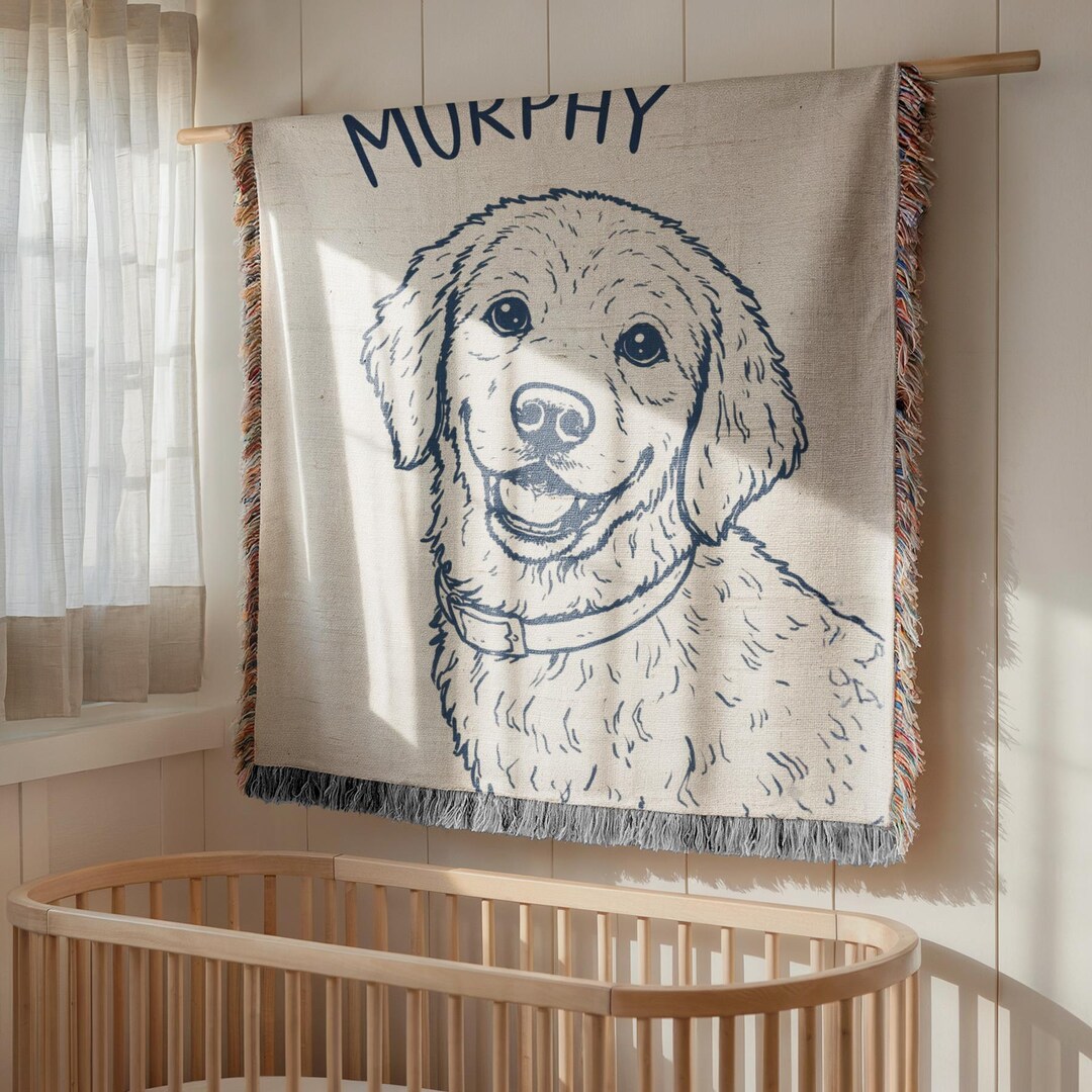Custom Dog Portrait Blanket Modern Pet Portrait From Photo Badly Drawn ...