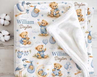 Manta personalizada para bebé niño, regalo para recién nacido, osito de peluche, recuerdo para la llegada del bebé a la guardería, regalo para la vuelta a casa, manta de hospital con nombre personalizado.