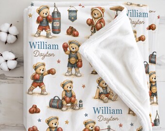 Vintage Boxing Baby Blanket Personalized Baby Boxer Nursery Gift, Boxing Gloves Newborn Boy Keepsake, Sports Family Baby Shower Present