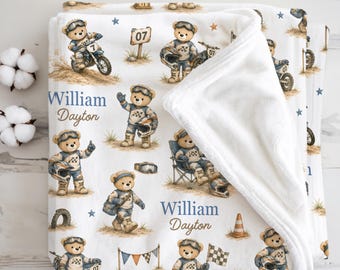 Personalized Motocross Baby Blanket, Dirt Bike Nursery Gift for Baby Boy, Little Rider Newborn Keepsake, Motocross Baby Shower Present