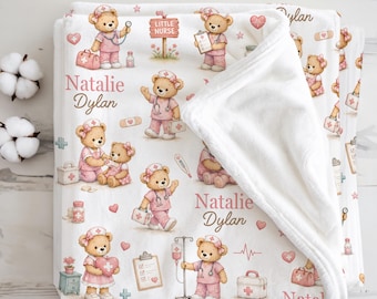 Manta personalizada para bebé enfermera, regalo para la familia de la enfermería, manta rosa para la habitación del bebé recién nacido, recuerdo para baby shower de enfermera