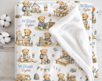 Personalized Preschool Blanket with Name, Back to School Toddler Gift Daycare Nap Time Blanket, First Day of School Keepsake