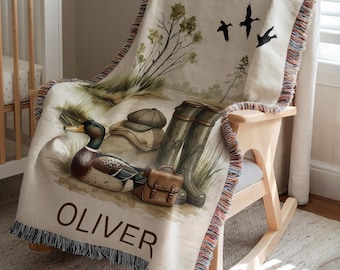 Mallard Duck Blanket Personalized Duck Hunting Gifts Mallard Duck Nursery Hunting Decor Woven Blanket Hunting Season Cabin Decor