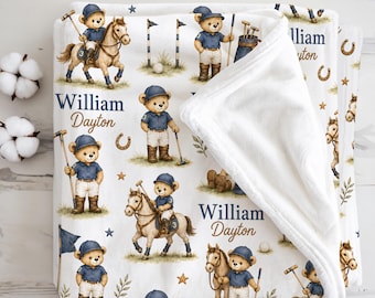 Manta personalizada de polo para bebé, regalo ecuestre para la habitación del bebé, recuerdo para recién nacidos amantes del polo y de los caballos, regalo para baby shower.