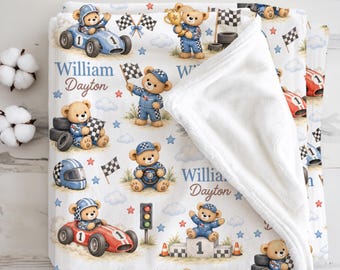 Manta personalizada para bebé con diseño de coche de carreras, regalo vintage de carreras para la habitación del bebé niño, regalo para baby shower de recién nacido pequeño corredor