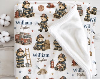Firefighter Baby Blanket Personalized Newborn Boy Gift Fire Truck Baby Boy Throw Firefighter Nursery Fireman Baby Shower Keepsake