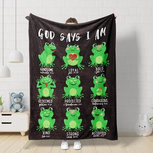 God Says I Am Frog Blanket: Christian Kids Bible Verse Gift
