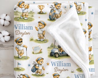 Personalized Golf Baby Blanket Vintage Sports Nursery Newborn Boy Gift Custom Baby Blanket Golf Baby Shower Golf Nursery Toddler Boy Gift