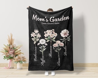 Personalized Grandmas Garden Blanket – Birth Month Flower Bouquet Gift