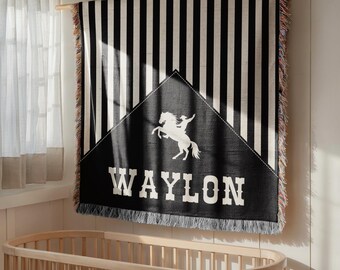 Manta vaquera personalizada estilo western, manta a rayas de vaquero para recién nacido, niño, estilo rodeo, guardería, rancho, regalo rústico para bebé, baby shower estilo western.
