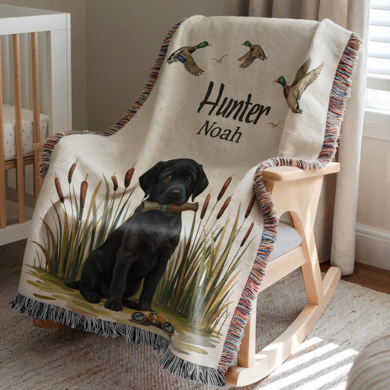 Personalized Mallard Duck Baby Blanket With Custom Name, Chocolate Lab ...