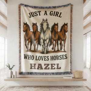 Personalized Horse Blanket Gift for Horse Lover Western Style Birthday Gift Heirloom Blanket Equestrian Gifts Country Girl Horse Tapestry