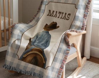 Personalized Cowboy Baby Shower Gift Baby Boy Blanket Western Nursery 1st Birthday Boy Keepsake Woven Blanket Cowboy Western Baby Blanket